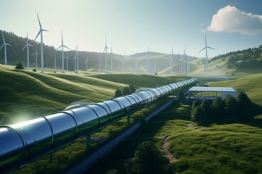 Pipeline producing clean green hydrogen gas for solar and windturbine electricity generation. Generative AI