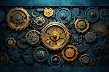 An artistic design featuring blue background and gears, symbolizing ingenuity. Generative AI