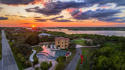 Aerial Sunset view of Peace River Botanical & Sculpture Gardens