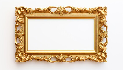 Rectangular Antique gold picture frame isolated. 