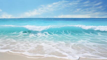 Fototapeta na wymiar a painting of a wave crashing on a beach with a blue sky. generative ai