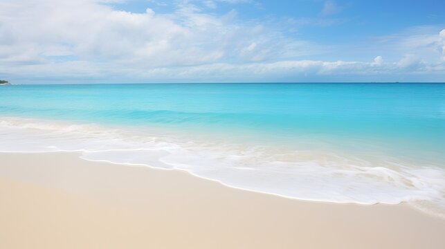  a sandy beach with blue water and a white sand beach.  generative ai