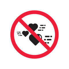 No heart icon. Forbidden heart vector sign. Warning, caution, attention, restriction, danger flat sign design. No love symbol pictogram