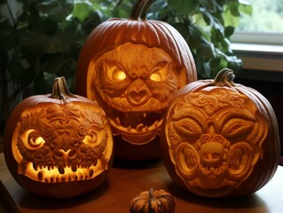 Eerie Glow Candlelit Carved Pumpkins for Halloween