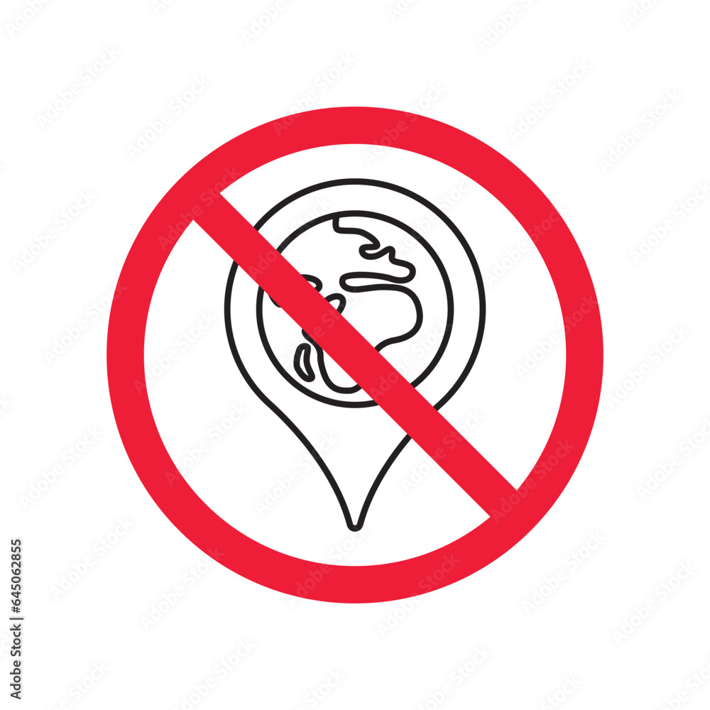Poster no location icon. forbidden geolocation icon. no navigation vector symbol. prohibited vector icon. w