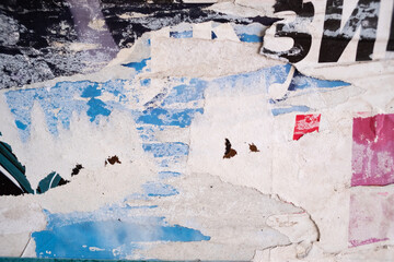 Ripped street poster background, abstract old paper collage