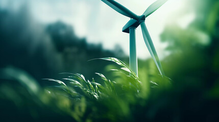 Renewable Power: Windmill in a Lush Green Environment - obrazy, fototapety, plakaty