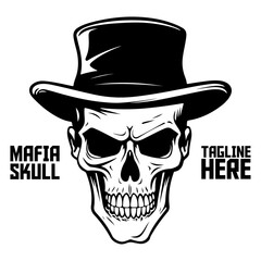 Skeleton Face: Hand-Drawn Mafia Skull in Monochrome - PNG, Transparent Background