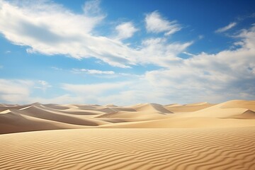Sandy landscape, dunes, serene sky. Generative AI