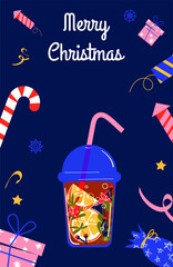 New Year's card with a drink. Winter drink. Vector illustration in a flat style.