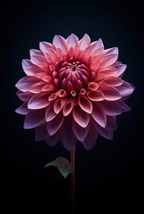 large pink dahlia flower in the dark, generative ai