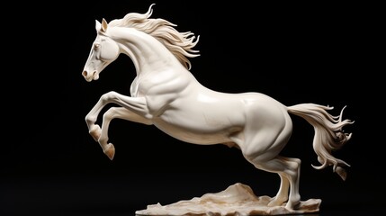 Obraz na płótnie Canvas An alabaster horse figurine captured mid-gallop, showcasing its dynamic and lifelike form