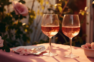 Two glasses of rose wine, generative ai