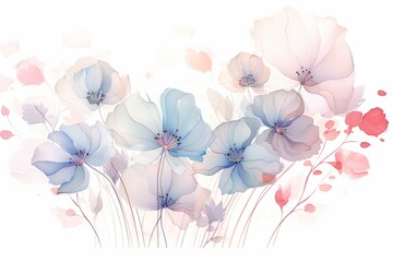 Delicate pastel flower banner. Isolated illustration on white background. Generative AI