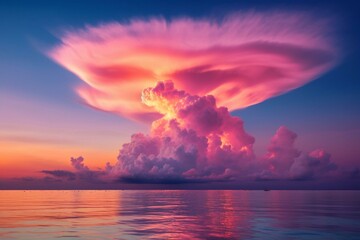 beautiful pink cloud above the sea. Generative AI
