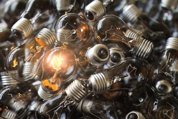 Heap of used old fashioned light bulbs