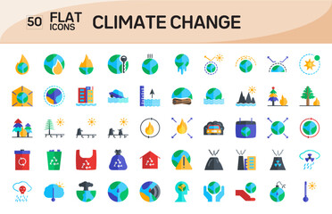 Climate Change icons, Flat Icons set. Vector illustration in modern Flat color style of Climate Change icons, Flat Climate Change icons, Isolated on white background, Pixel Perfect Climate Icons