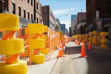 Fotobehang A barricade indicating ongoing construction. Generative AI © Oberon