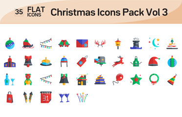 Christmas Icons flat color icons. Vector illustration in modern Flat Color style of Christmas icons, Flat Icons set, Isolated on white background, Pixel Perfect Christmas Icons, Editable