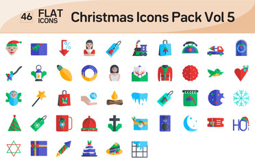 Christmas Icons Flat color icons. Vector illustration in modern Flat Color style of Christmas icons, Flat Icons set, Isolated on white background, Pixel Perfect Christmas Icons, Editable
