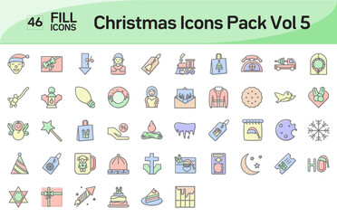 Christmas Icons outline color set. Vector illustration in modern Outline Color style of Christmas icons, Outline Icons set, Isolated on white background, Pixel Perfect Christmas Icons, Editable