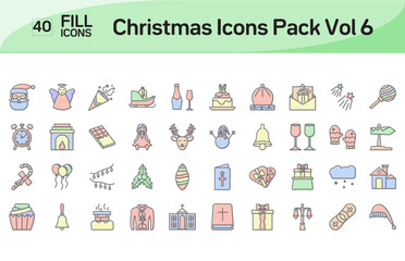Obraz premium Christmas Icons outline color set. Vector illustration in modern Outline Color style of Christmas icons, Outline Icons set, Isolated on white background, Pixel Perfect Christmas Icons, Editable