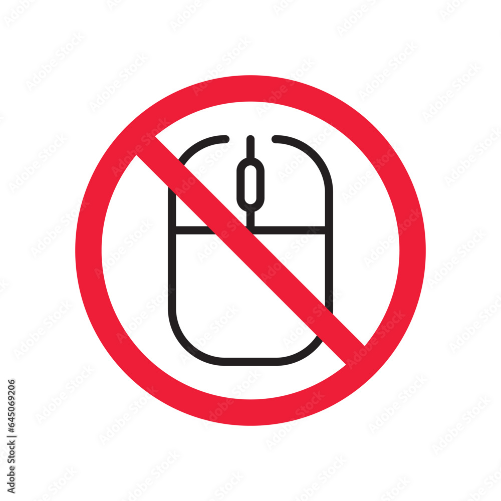 Poster forbidden computer mouse icon. no mouse device vector icon. no computer cursor pictogram. prohibited