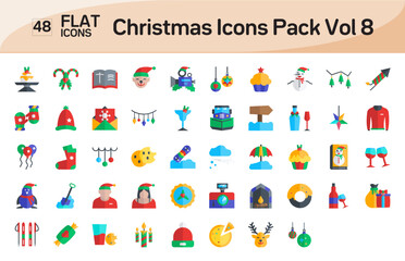 Christmas Icons Flat Color Icons set. Vector illustration in modern flat color style of christmas icons, Flat Color Icons, Isolated on white background, Pixel Perfect Christmas Icons, Editable icons