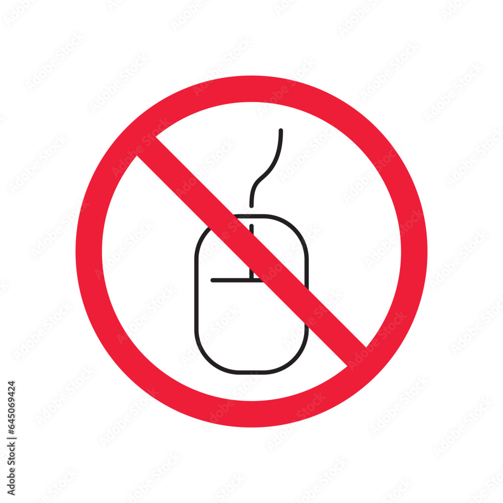Poster forbidden computer mouse icon. no mouse device vector icon. no computer cursor pictogram. prohibited