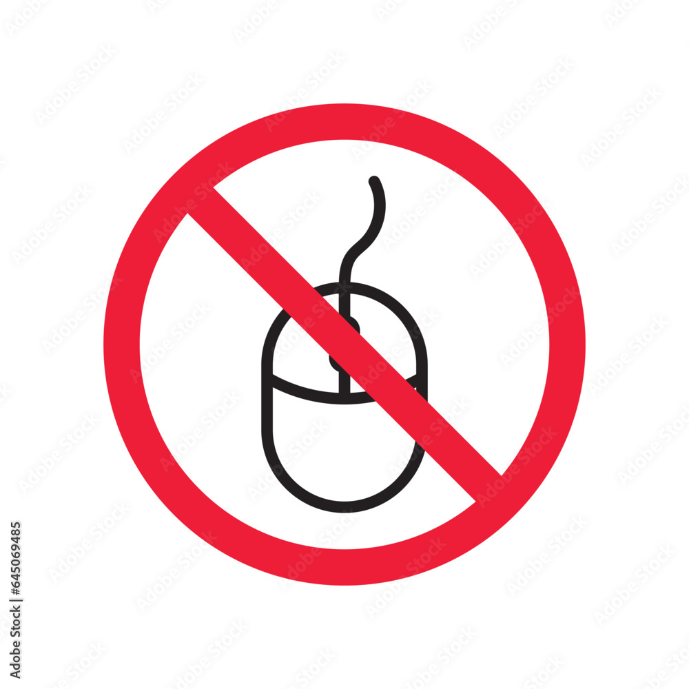 Poster forbidden computer mouse icon. no mouse device vector icon. no computer cursor pictogram. prohibited