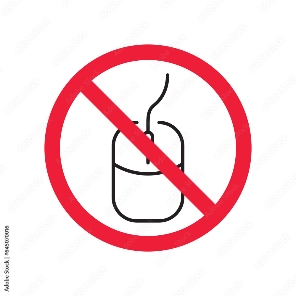 Poster forbidden computer mouse icon. no mouse device vector icon. no computer cursor pictogram. prohibited