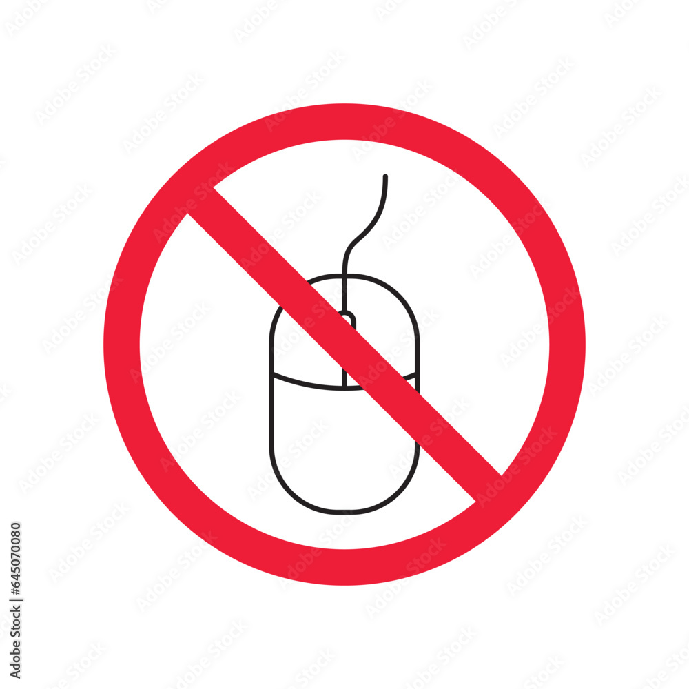 Poster forbidden computer mouse icon. no mouse device vector icon. no computer cursor pictogram. prohibited