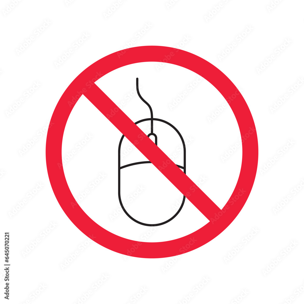 Poster forbidden computer mouse icon. no mouse device vector icon. no computer cursor pictogram. prohibited
