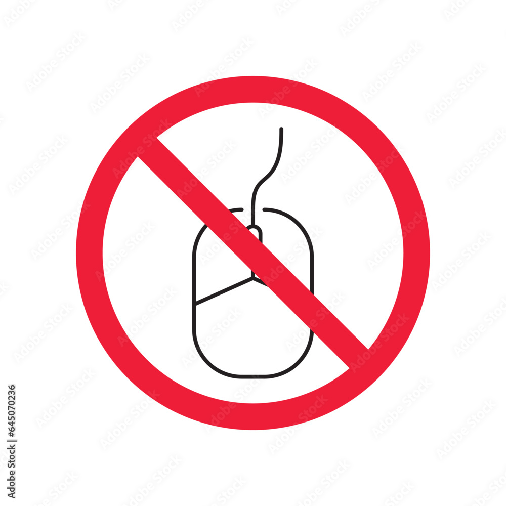 Poster forbidden computer mouse icon. no mouse device vector icon. no computer cursor pictogram. prohibited