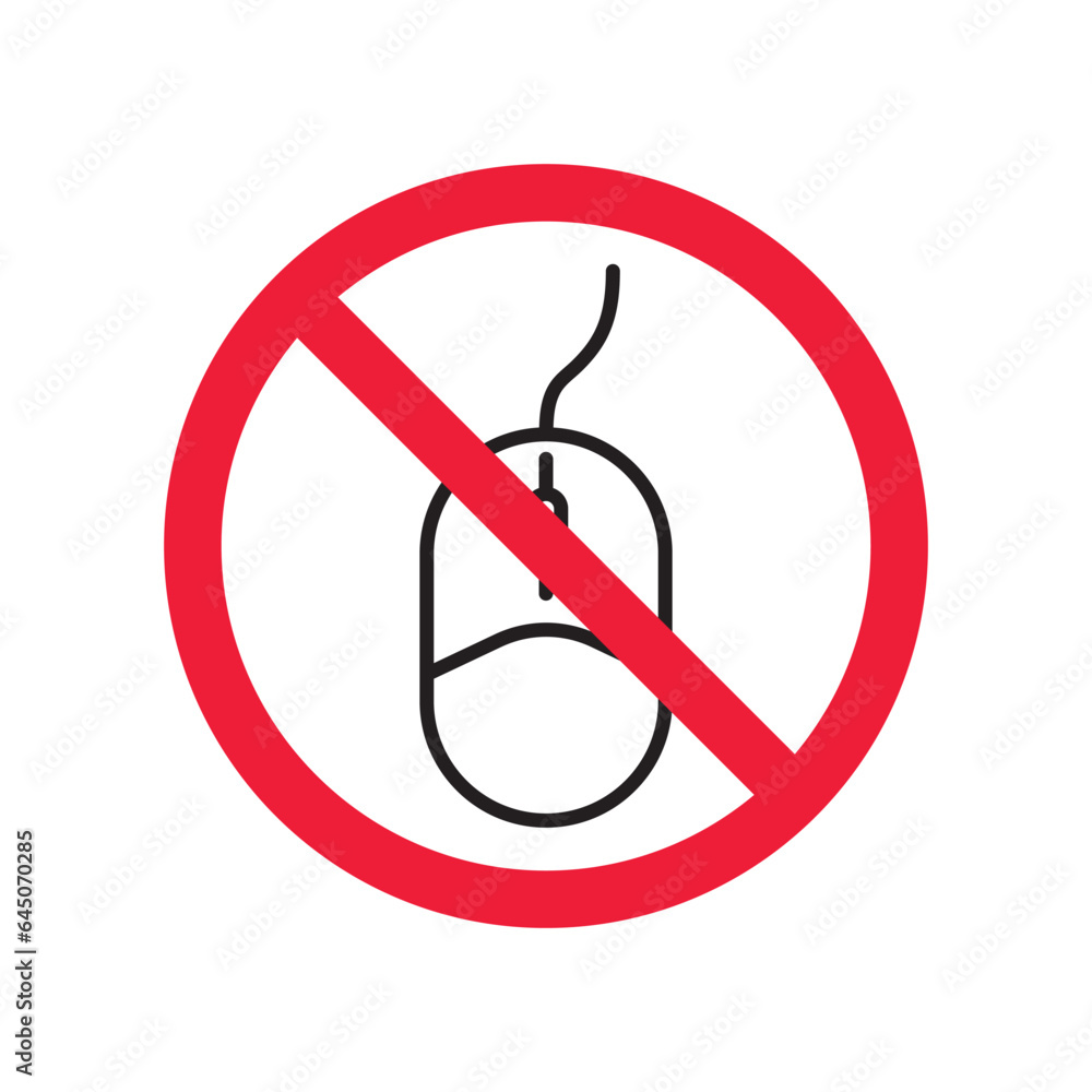 Poster forbidden computer mouse icon. no mouse device vector icon. no computer cursor pictogram. prohibited