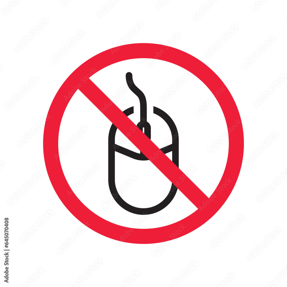 Poster forbidden computer mouse icon. no mouse device vector icon. no computer cursor pictogram. prohibited