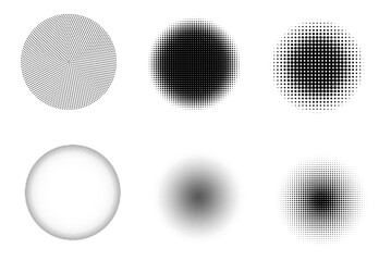 Halftone circle. Set of abstract dotted circles, round halftones geometric dots gradient. Vector set, pop art texture. illustration halftone gradient spotted