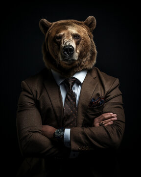 Bear Wearing Business Suit Stands In A Confident Manner