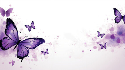 Abstract white background with purple butterflies, for postcards, posters, invitations, souvenirs, and banners.  Generative AI.