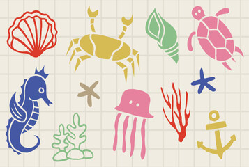 Hand drawn underwater animal collection vector design