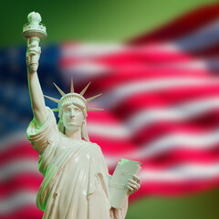 white statue of liberty on USA flag and green background
