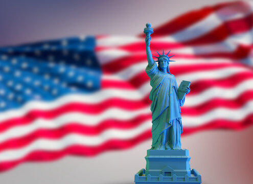 blue statue of liberty on USA flag