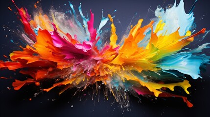 The collision of two paint-soaked brushes creating a splatter of vibrant colors, capturing the essence of artistic movement