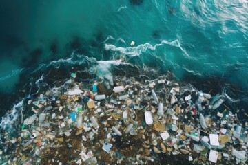 Fototapeta na wymiar Sea polluted with plastic bottles and trash