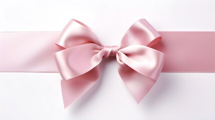 Pink Gift Ribbon with a Bow on a white Background. Festive Template for Holidays and Celebrations
