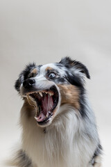 Australian shepherd blue merle fängt Futter 