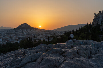 Panorama of Athens at sunrise, beautiful cityscape.