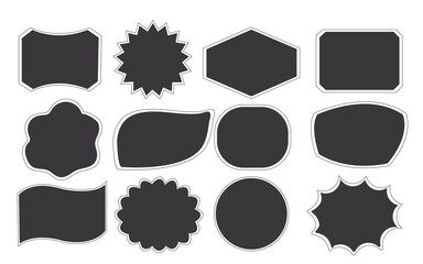Price tag shapes black solid set outline cartoon abstract blank template for the comic speech bubble pop art message balloon with outlines