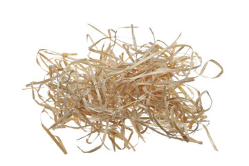 Wood shavings, pile curls isolated on white, clipping path 