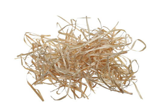 Wood shavings, pile curls isolated on white, clipping path 